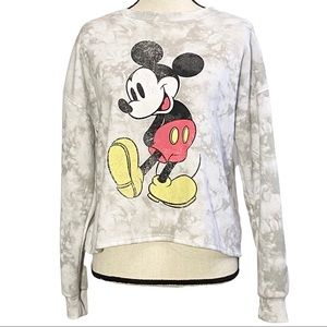 Disney Sweater S Mickey Mouse Gray Tie-Dye Cropped